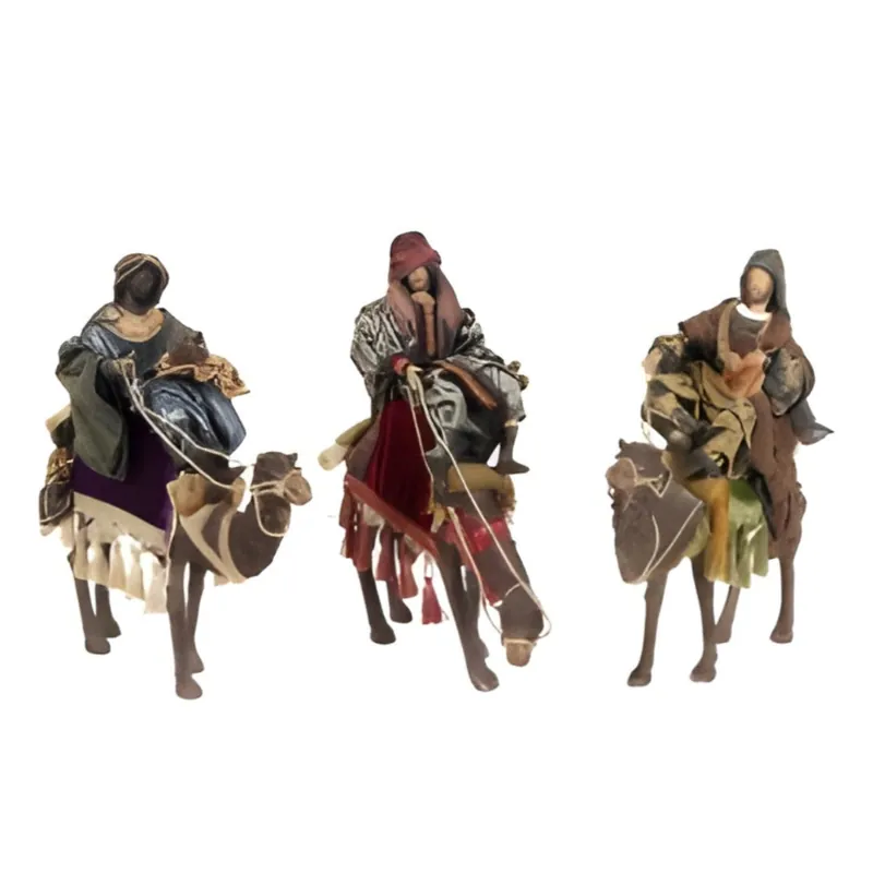 Statuette di stoffa per presepe da 3 pz dei tre Remagi con cammelli altezza 45 cm