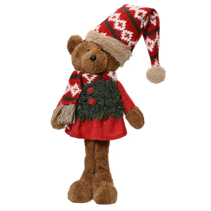 Orsetto peluche soffice con sciarpa e cappello decorazione natalizia per interno da 35 cm