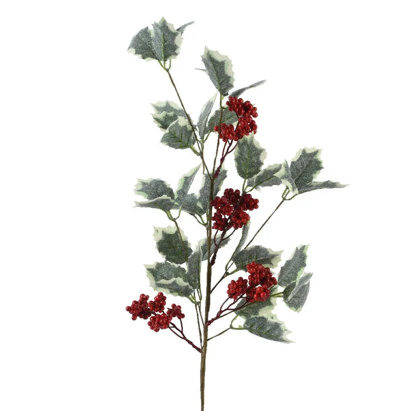 Ramo artificiale con bacche e foglie verdi, per decorazioni natalizie da 68 cm