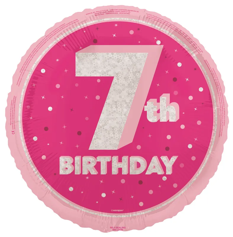 Palloncino ad elio 7 anni rosa vuoto 45 cm